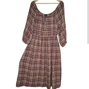 Madewell Sophia Long Sleeve Plaid Stretch Cotton Gauze Midi Dress